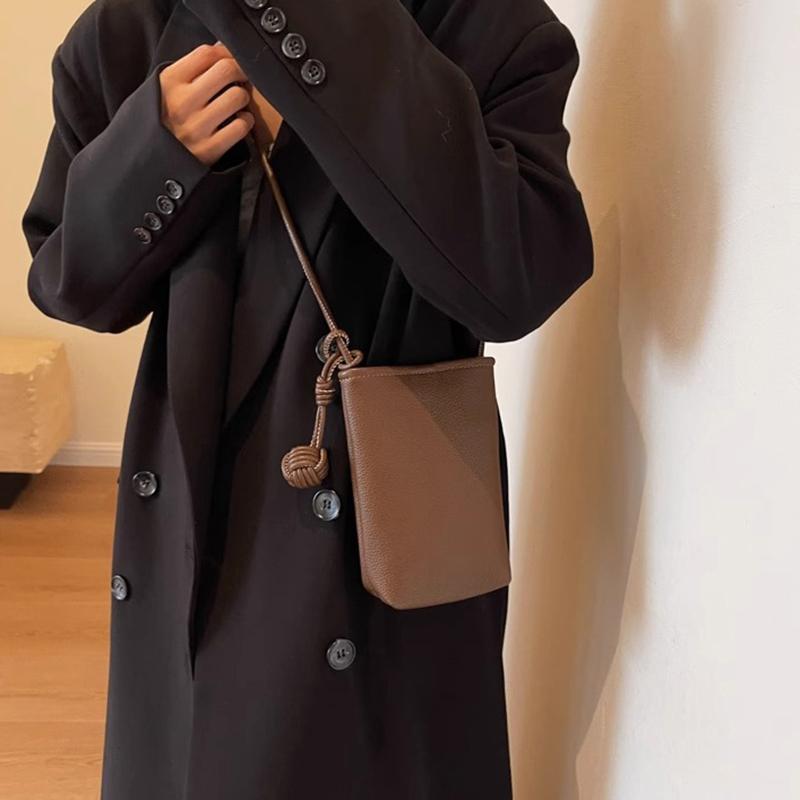 Women Crossbody Mobile Phone Bag Street With Literary Mini Artistic Small Round Ball Pendant Super Soft Leather Cute