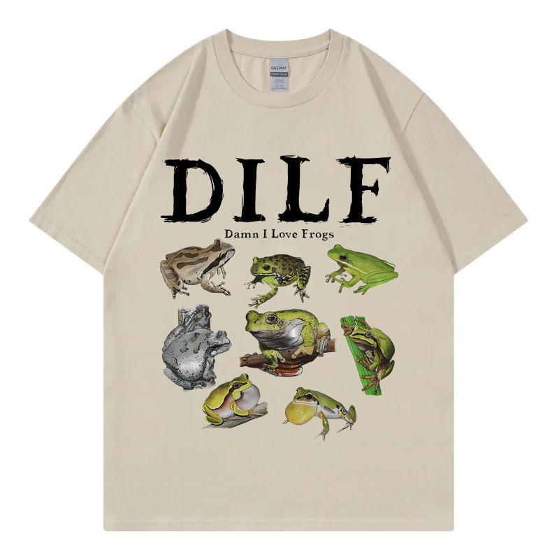 Dilf Damn I Love Frogs Graphic T Shirts Men's Women's Fashion Short Sleeve T-shirt Vintage Summer Street Clothing T-shirts Tops