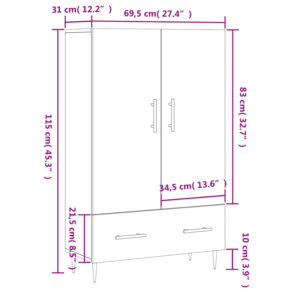 Highboard Concrete Grey 69.5 X 31 X 115 Cm Particleboard