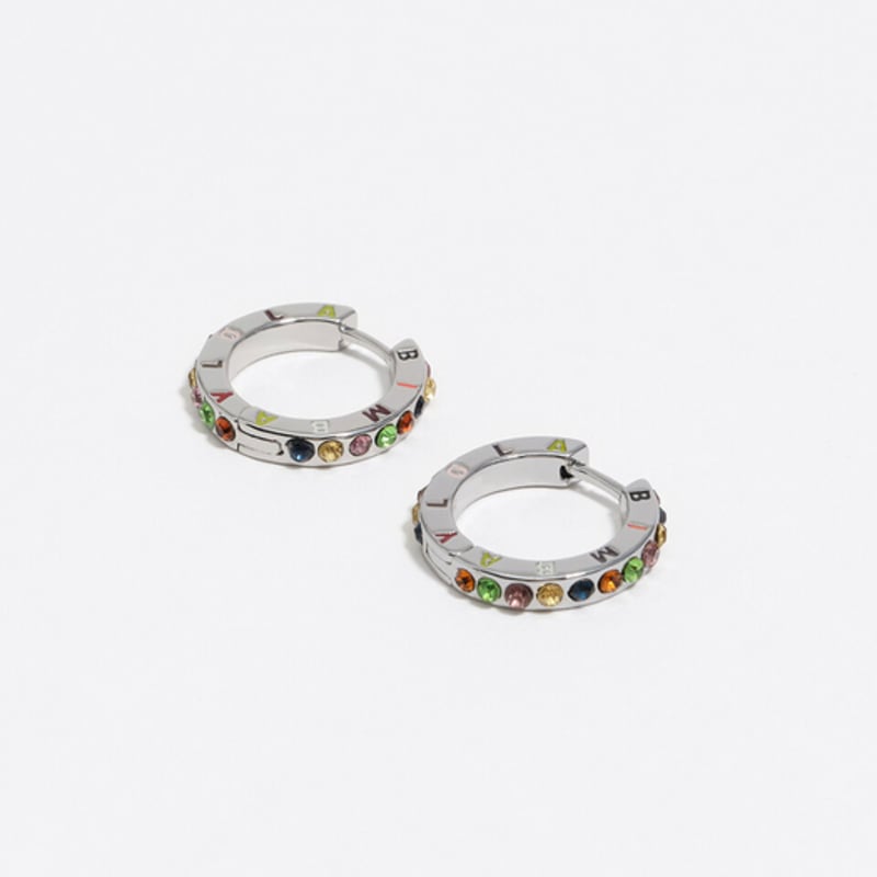 BIMBA Y LOLA [25FW] BIMBA Y LOLA Multicolor Crystal Logo Hoop Silver Earrings B256AIW002SIF