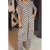 New Trendy Round-neck Long-sleeved Split Polka Dot Long Pants Casual Suit for Women