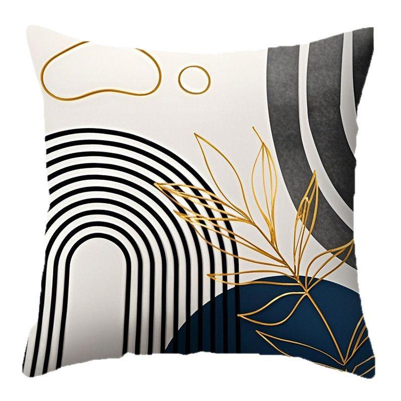 Abstract Geometric Pattern Of Golden Leaves Throw Pillow Cover With Short Plush Print Living Room Sofa Decoration Cushion Cover