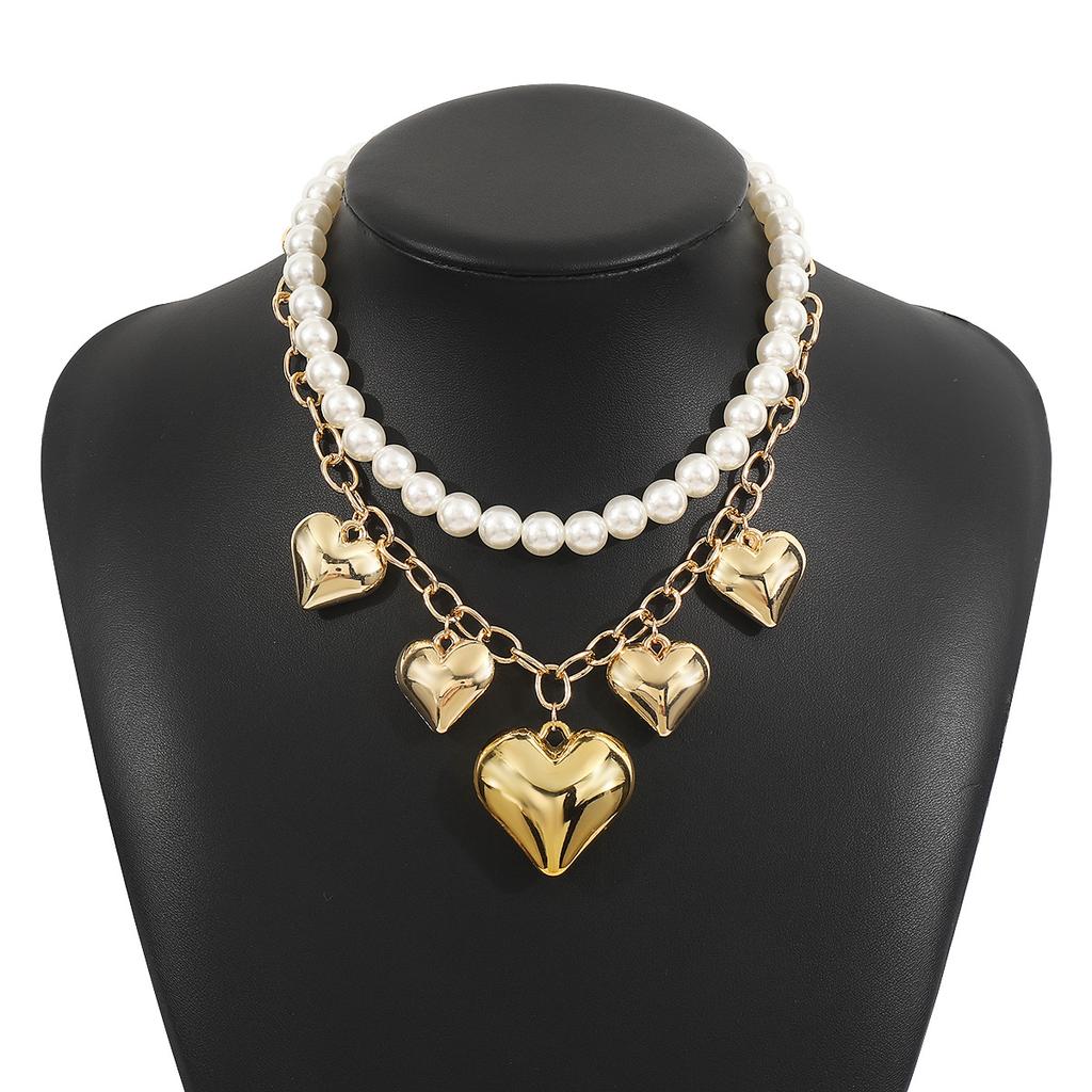 DIEZI Multilayer Elegant Imitation Pearl Beads Choker Necklace For Women Party Gift Fashion Heart Pendant Necklace Jewelry