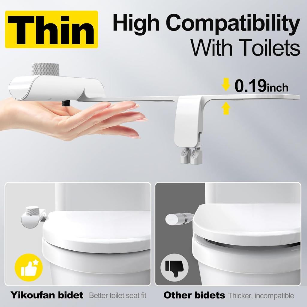 Ultra Slim Bidet Attachment for Toilet Self Cleaning Dual Nozzle Non Electric Bidet Attachment for Feminine Wash