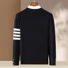 Antonio Men's Heavyweight 100% Merino Wool Striped Mock Neck Sweater
