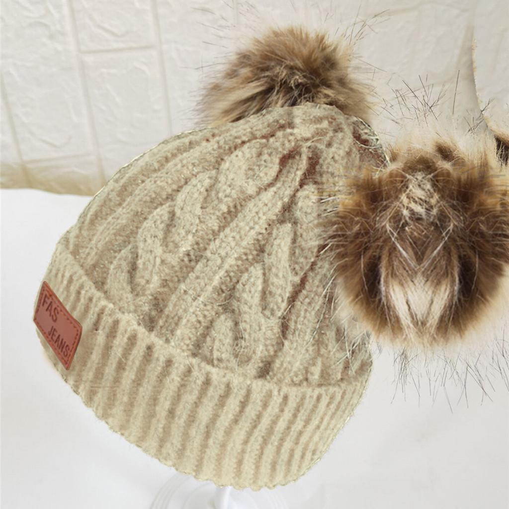 Double Ball Children's Wool Hat Wool Ball Baby Knitted Elasticity