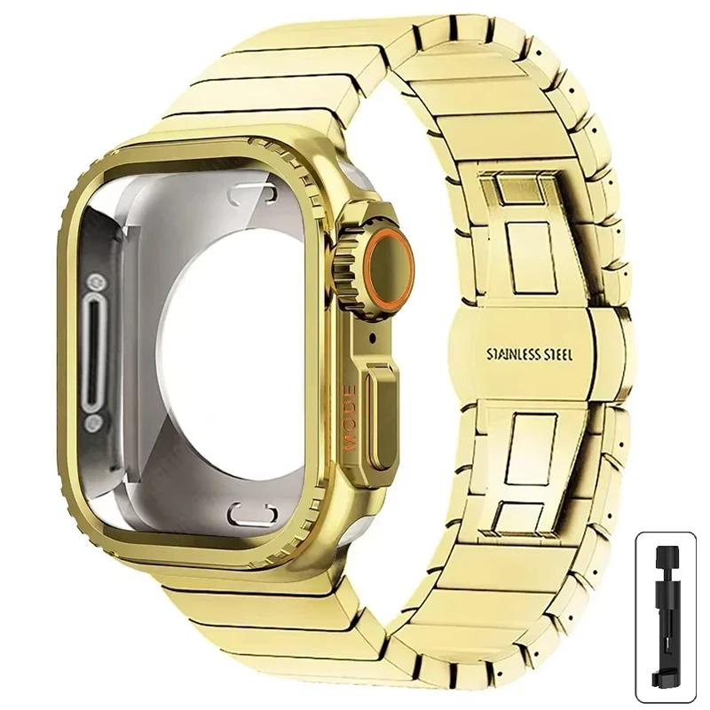 Etui+Pasek do Apple Watch Band 10 42 46mm Ultra 2 49mm 9 8 7 6 SE 5 Stalowy Metalowy Ochronny Korpus Ulepszenie dla Iwatch 45mm 44mm