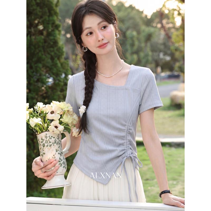 Lu Xiangnan Misty Island Light Blue Square Neck T-Shirt L