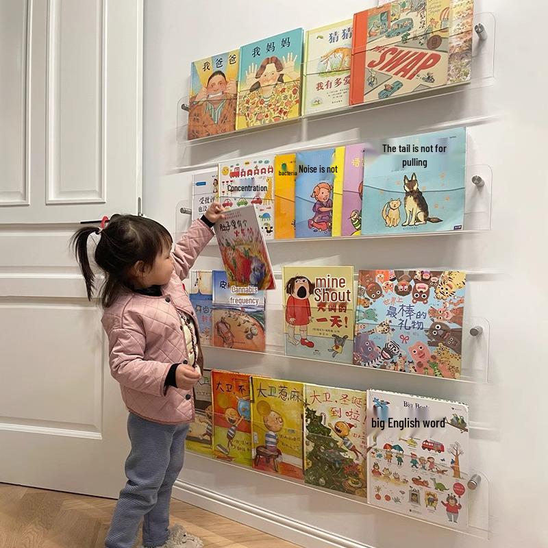 Punch-Free Wall-Mounted Acrylic Bookshelf for Children's Picture Books