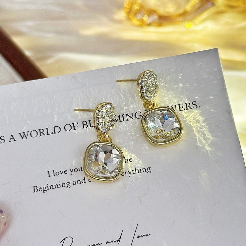 Square Zircon Crystal Rhinestone Drop Earring Punk European and American Exaggerated Metal Geometric Brincos Wedding Jewelry