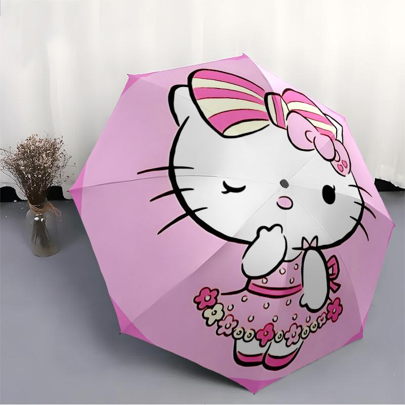 1pc Hello Kitty Automatic Folding Umbrella, Portable Collapsible Design, 8-Rib Iron Frame, , All-Season Casual Outdoor Accessory for Christmas Birthda