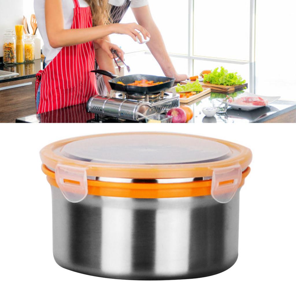 Round Stainless Steel Food Storage Container with Lid Sealed Lockable Multifunction Stainless Steel