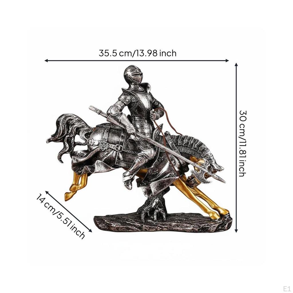 Armored Horseman Statue Creative Gift Retro Knight and Horse Sculpture