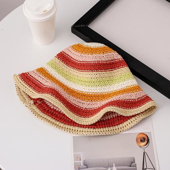 Straw Hat Rainbow Design Foldable Lightweight Breathable Sun Protection Hat Outdoor Activities Beach Travel Casual Wear