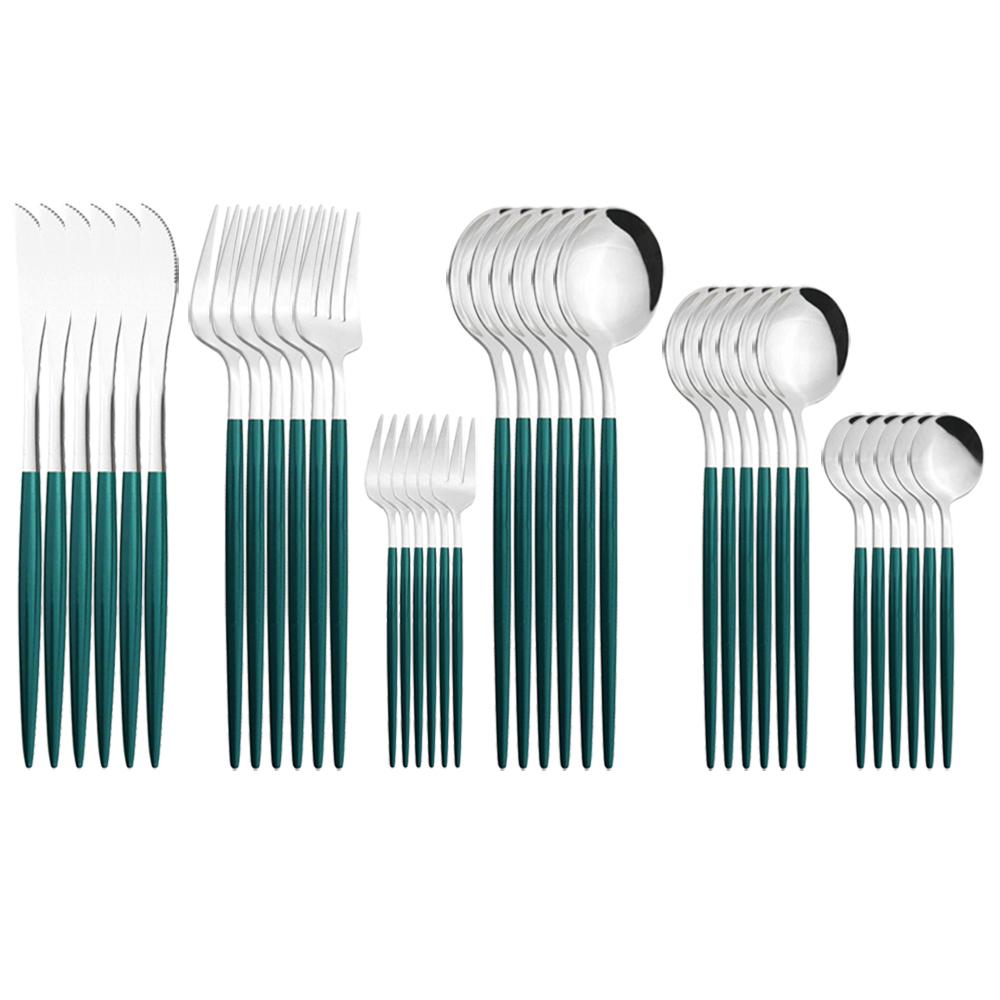 New 36Pcs Mint Gold Cutlery Set Western Silverware Stainless Steel Dinnerware Knife Fork Spoon Tableware Flatware Kitchen Wedding Accessories