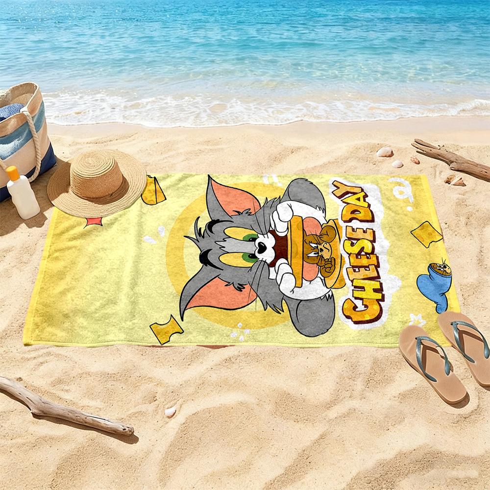 Tom Jerry Cheese Day Beach Towel Super Soft Microfiber Quickdry Fabric Comfortable Lightweight Perfect for Traveling Yoga Camping and Swimming