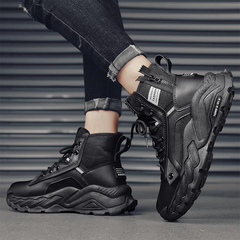 

2024 осень и зима мужские высокие кроссовки на толстой подошве с увеличением роста, модные студенческие кроссовки, спортивные повседневные кожаные модные кроссовки 39 чёрный