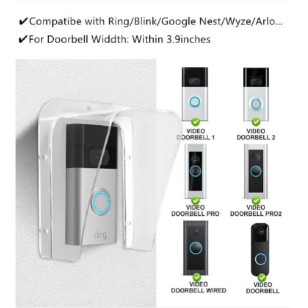 Doorbell Rain Cover Weatherproof Compatible for Ring/Blink/Google Nest Video Doorbell, Large Acrylic Doorbell Cover Protector for Outside Camera