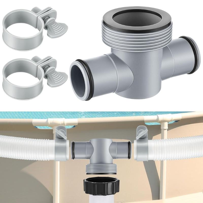 T Joint Pool Hose Adapter 1.5inch to 1.25inch Includes O Rings and Clamps Suitable for Above Ground Pool Filter Systems