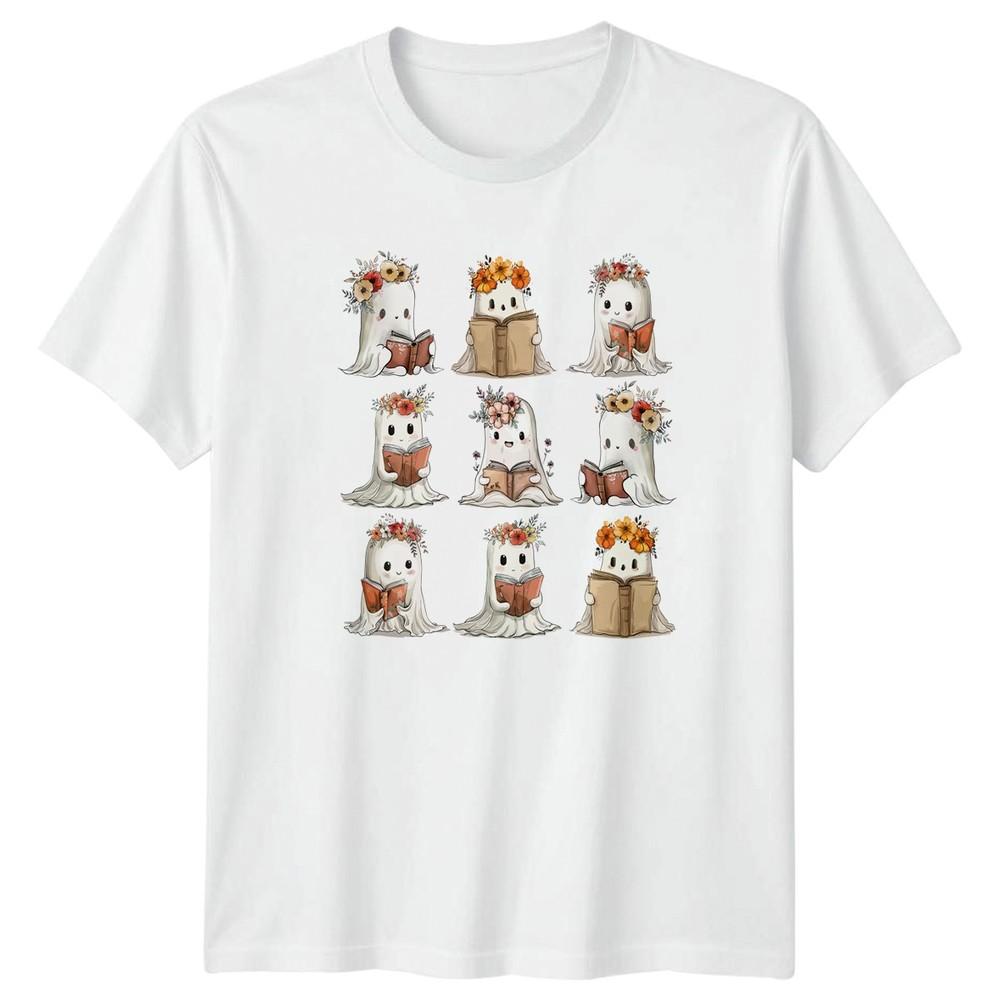 Cute Ghost Reading Book Flower Crown Unisexs TShirt Book Lover S