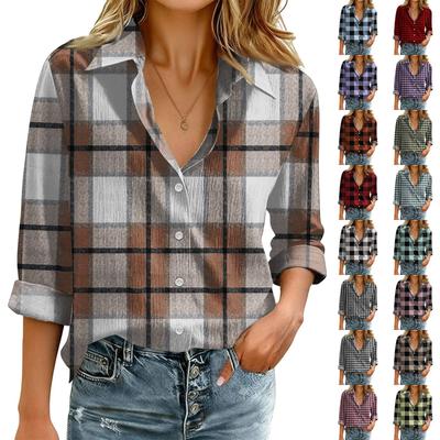 Women's Fashionable Casual Loose Plaid Long,sleeved Shirt