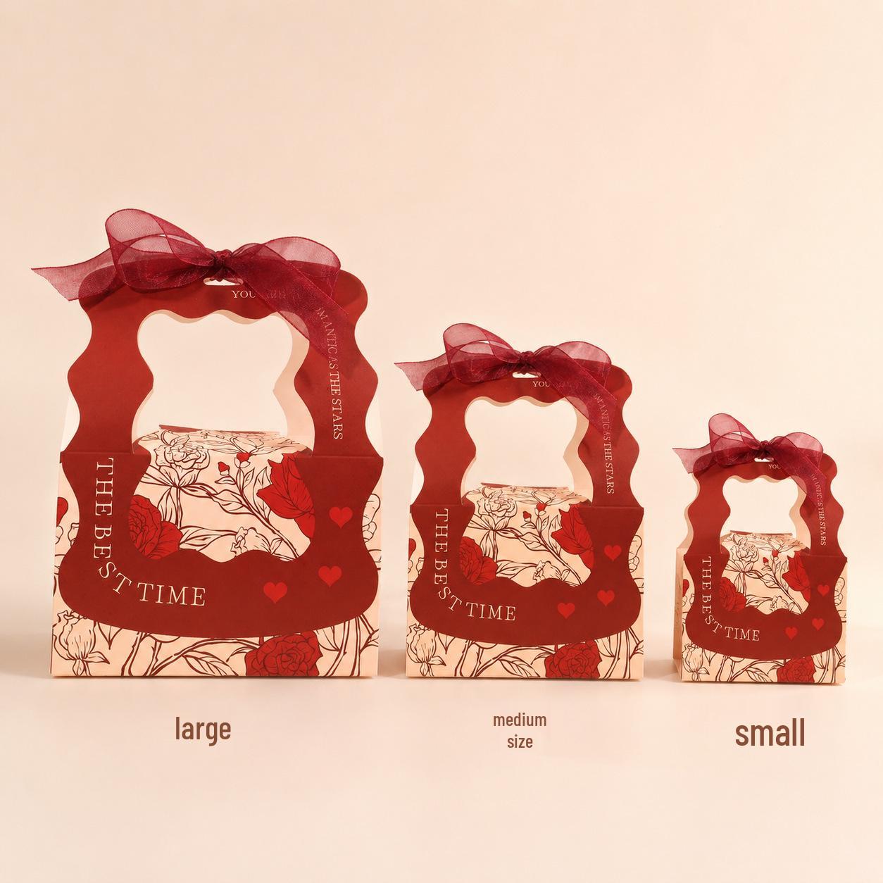 2026 Elegant Handheld Rose Pattern Candy Box - Pink Red Wedding Favors Small [9*6*5.5]