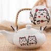 Ceramic Lucky Cat Teapot with One Pot and Four Cups Portable Chinese Kung Fu Tea Set