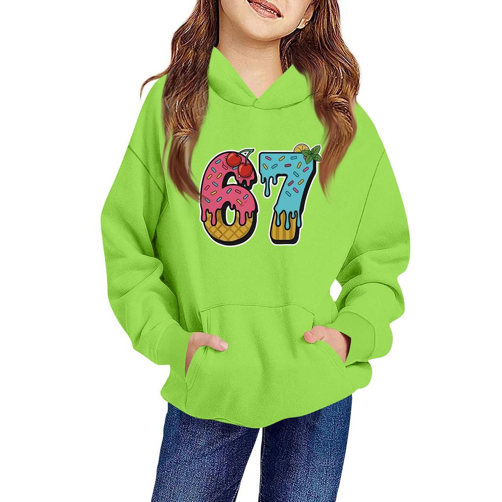 Kids' Long Sleeve Loose Pullover Letter Print Drawstring Hooded Sweatshirt