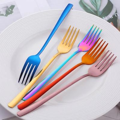 Roestvrij Staal Lange Steel Diner Vork Koreaanse Regenboog Vork Hotel Restaurant Feestartikelen Servies Steak Gouden Vork