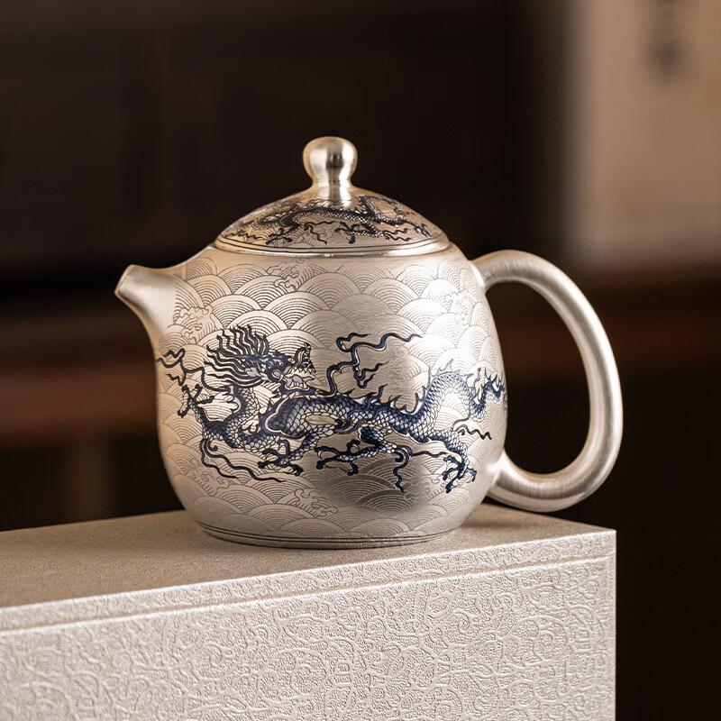 Gongfu Ceramic Tea Set - Gentleman's Pot with Gilded Dragon