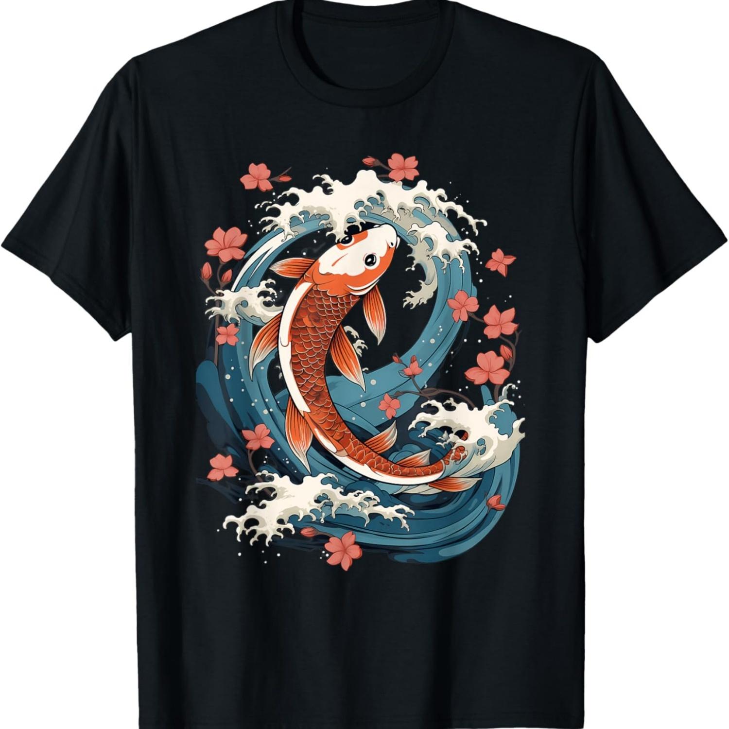 Koi Carp Ying Yang Nishikigoi Fish Cherry Blossom T-Shirt(14) S чёрный