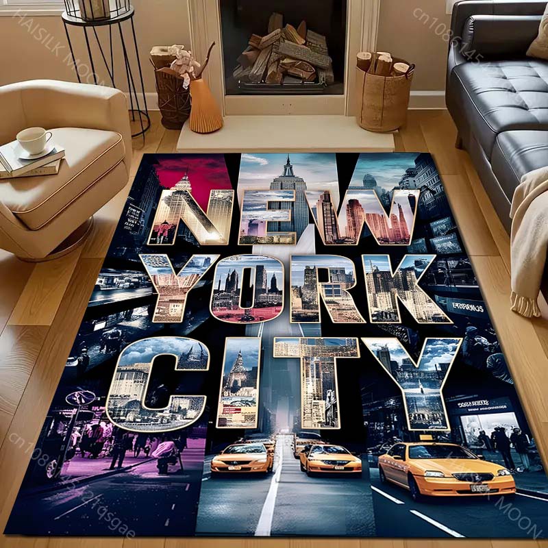 Tapete com Estampa de Arte da Cidade de Nova York para Sala de Estar Quarto Mesinha de Cabeceira Sofá Tapete de Chão Decoração Moderna para Casa Tapete de Área Tamanho Grande