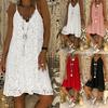 Women's Summer Sleeveless Solid Casual V Neck Dress Loose Plus Size Lace Dress
