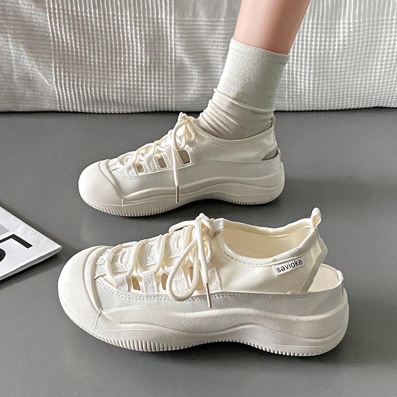 Fashion Designer Hollow Breathable Women Beige Casual Shoes Flat Platform Shoes Outdoor Fashion Woman Beach Sandals Footwear Versatille