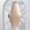 ALAN EATON Dlouhé syntetické rovné ombre jasan platinová blond krajka přední paruky pro ženy cosplay party vlasy s vysokou hustotou odolné vůči teplu