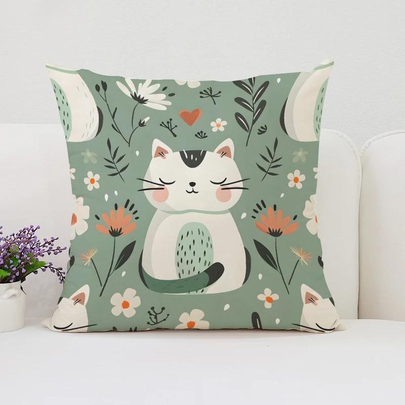 Cute Cartoon Cat Pillowcases for Pillows 45x45 Cushions Cover Aesthetic Room Decoration Cushion Cover 50x50 Home Decor Pillow