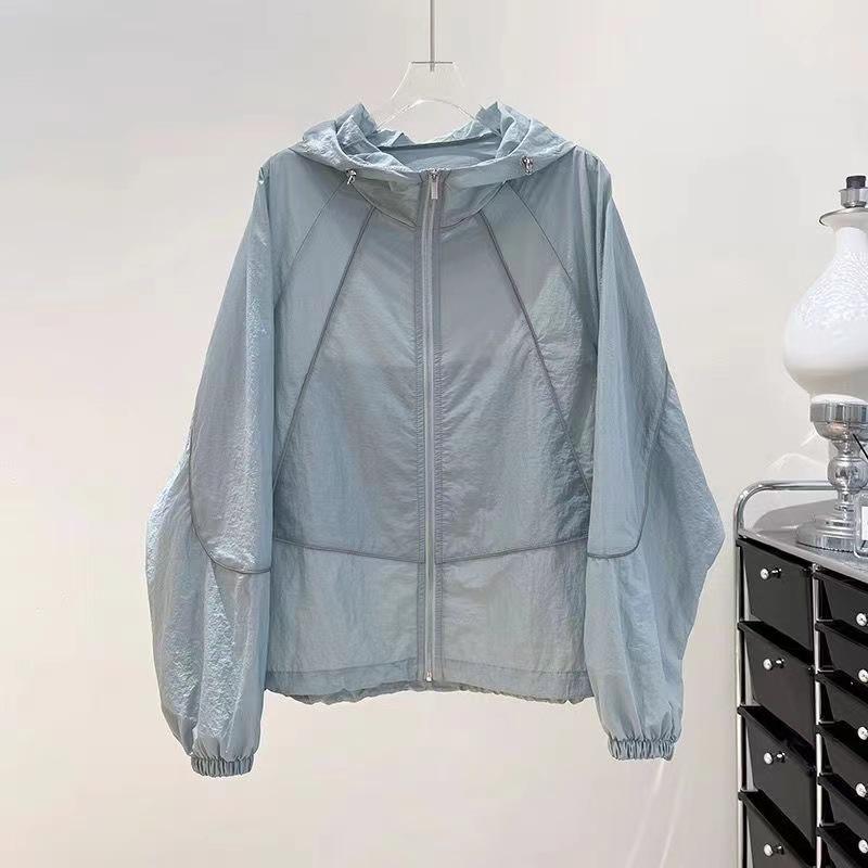 Female Summer Breathable Lightweight Sun Protection Jacket, Loose-Fit Sun Protection Cardigan, Solid-Color Minimalist Windbreaker