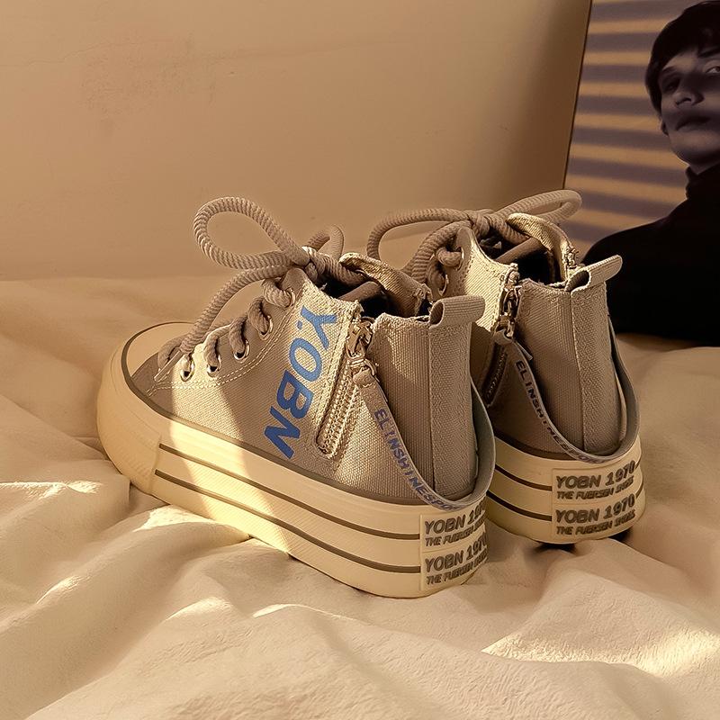 

Retro high-top canvas shoes female students platform casual white shoes niche design versatile shoes 40 сірий колір