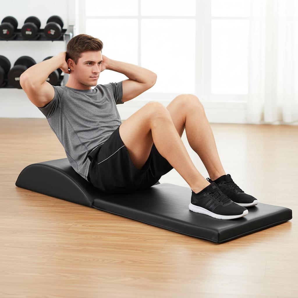Adjustable Anti-Slip Sit-Up Bench-Foldable Comfortable Portable Abdominal Exercise Mat with PU Leather & Foam for Home Gym