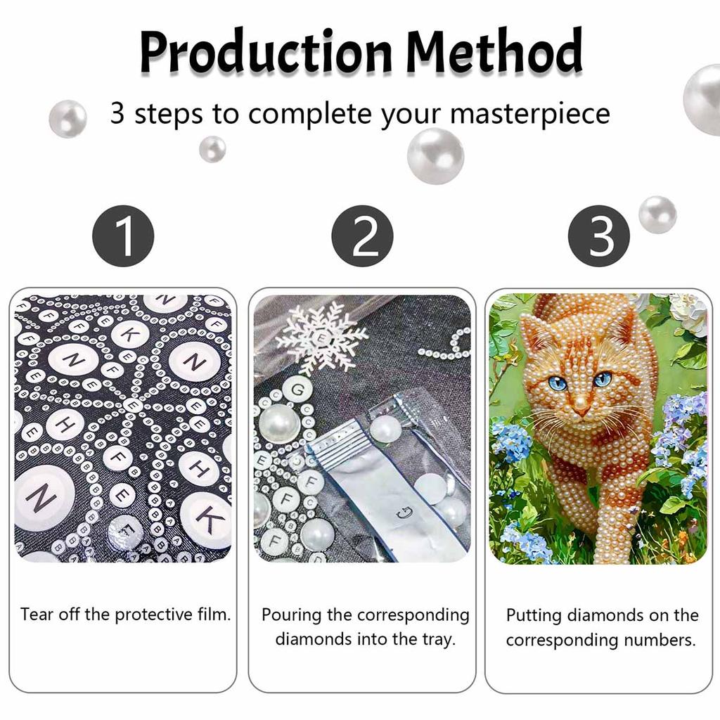 3D Pearl Painting Kit Ginger Cat Design Frameless DIY Bead Art Canvas Leisure Handmade Craft for Bedroom Wall Decor