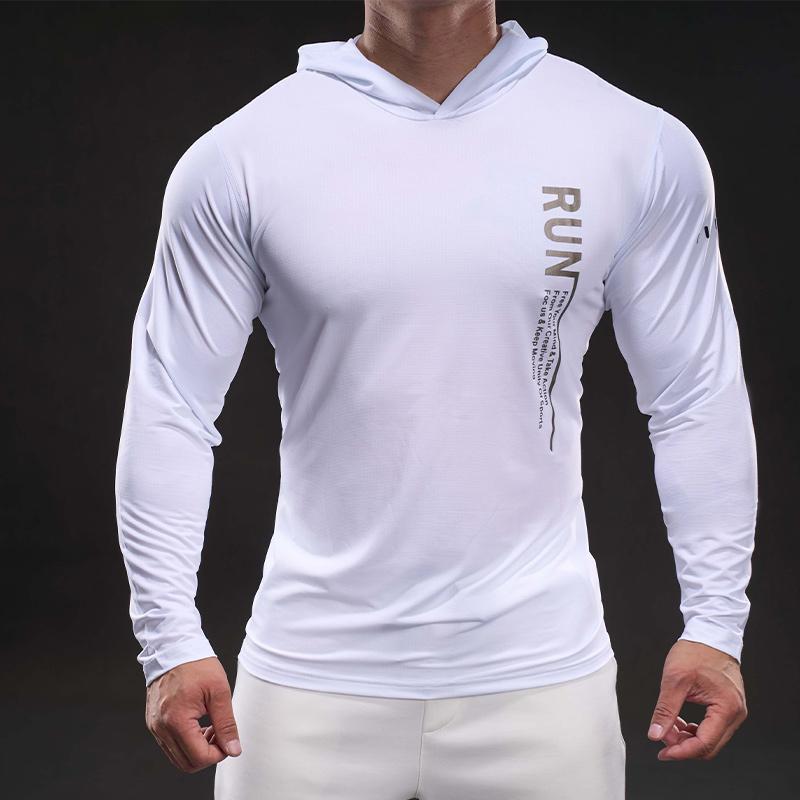 70222 New Quick-dry Ice Silk Long-sleeved Men's Casual Sports Elastic Fitness Outdoor T-shirt Top