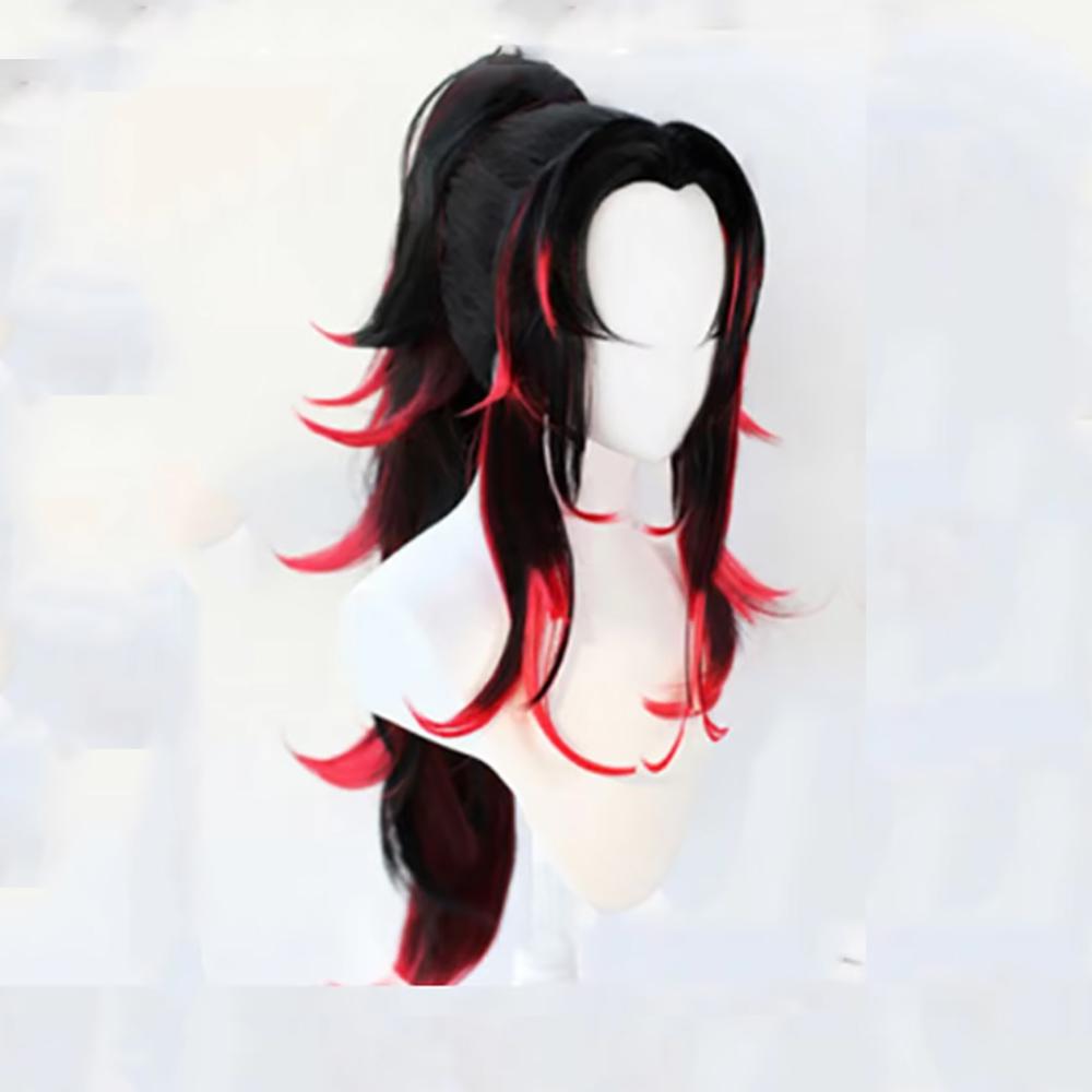 HAIRJOY Capelli Sintetici KNY Kokushibo Lunga Liscia Coda di Cavallo Rosso Nero Parrucca Cosplay Parrucche per Feste Parrucche di Halloween