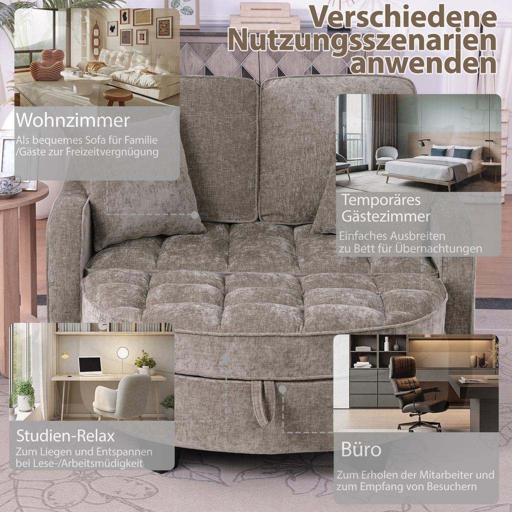 Multifunctionele Bank, 2-in-1 Slaapbank, Opberg Poef, Ademende Stof, Milieuvriendelijk Eucalyptus Hout, Kleine Woonkamer, Studeerkamer, Slaapkamer, Bruin