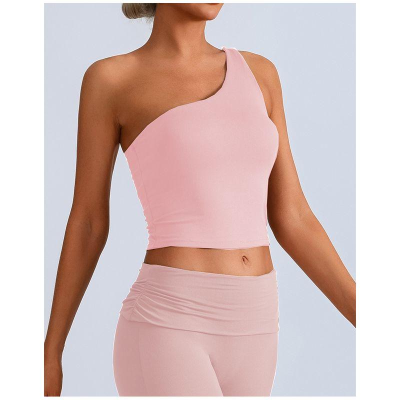 

Foreign Trade New European and American Sanding Quick-Drying Oblique Shoulder Twist Yoga Belt Chest Pad Vest Sports Running Fitness Top Women Pink M