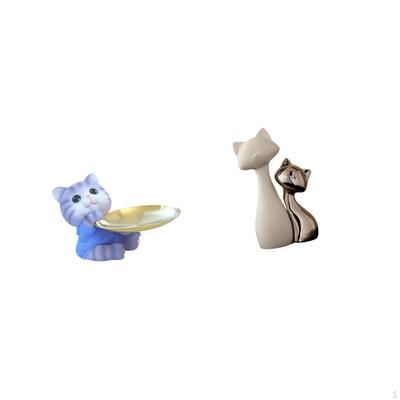 Modern Cat Resin Ceramic Sculpture Tray Figurine for Home Decor Dining Table Cabinet Shelf Jewelry
