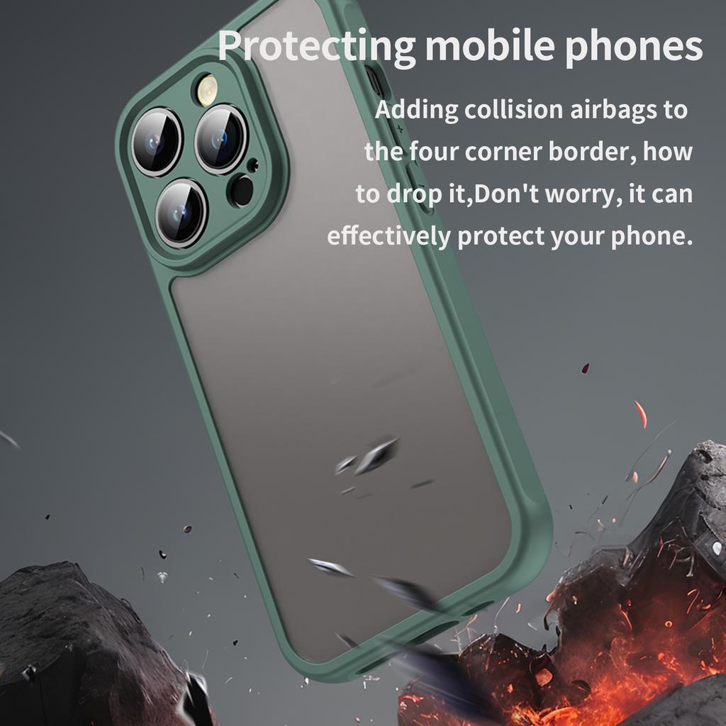 For iPhone 14 Pro Case Drop Proof Airbags Frosted Translucent PC + TPU Phone Back Cover
