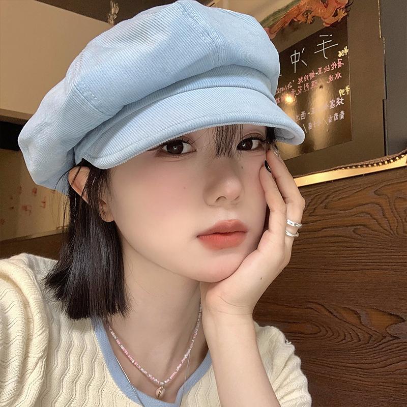 

Вельветовая кепка-форвард можно носить наизнанку, женский раннеосенний тренд однотонный универсальный берет, мужская ретро-кепка Adult (56-58cm) синий