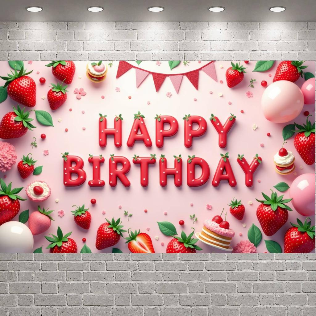 Sweet Party Banner Pink Balloons Birthday Party Banner Banner Berry Elements Birthday Backdrop For Indoor Party Decor Family