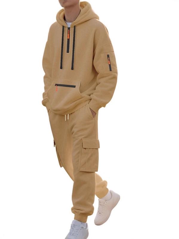 2025 Men's Multi-Pocket Casual Sports Half-Zip Hoodie Set