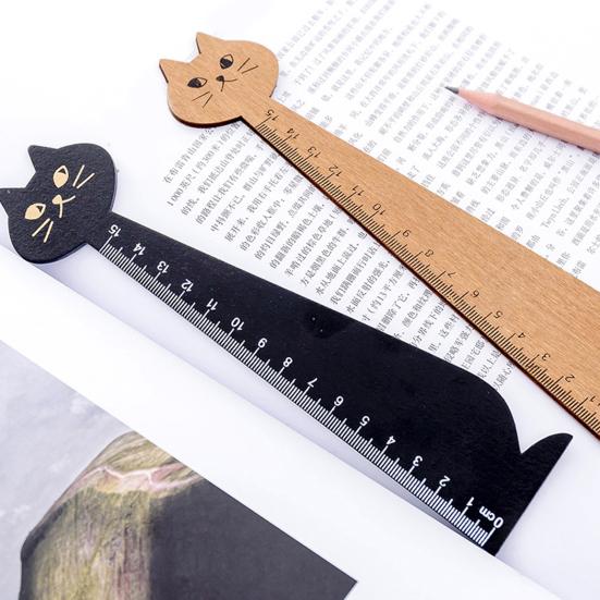 Liniaal Retro Stevig Transparante Schaal Kantoorbenodigdheden Milieuvriendelijk Tekening Liniaal van Hout met Cartoon Kat voor School